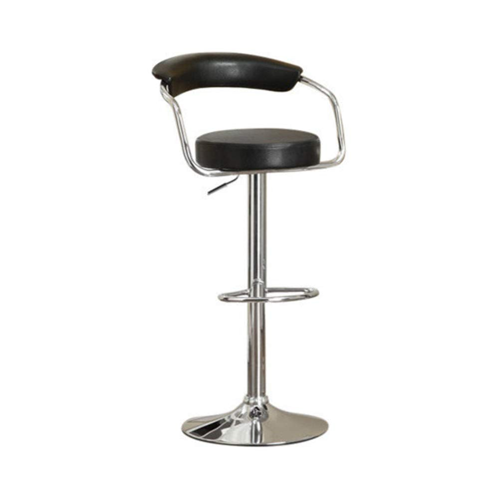 Benjara Round Seat Gas Lift Black And Silver Set Of 2 Bar Stool,