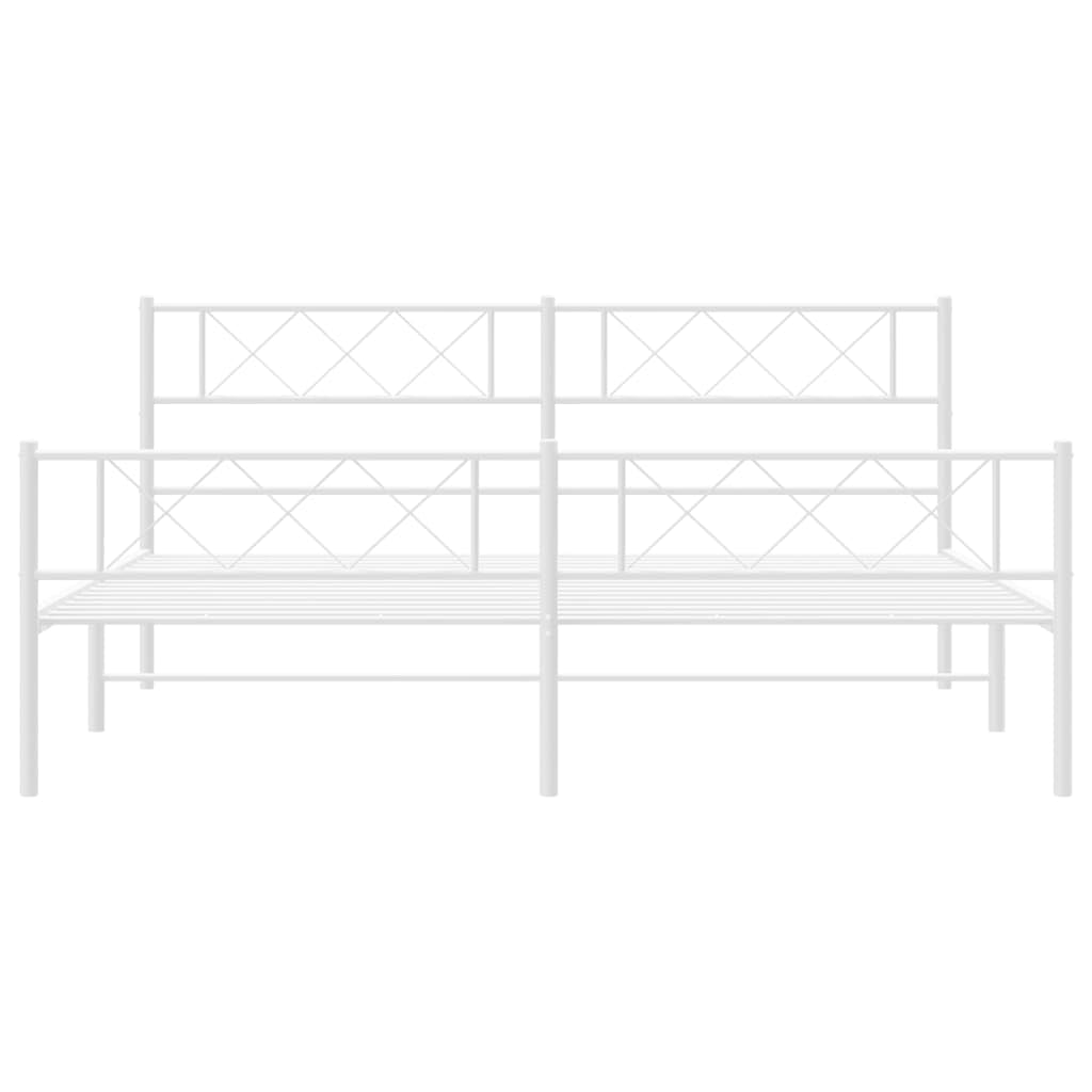 vidaXL 12'' California King Metal Bed Frames with Headboard and Footboard, Platform Bed Frame with Strong Metal Slats Support, Under Bed Storage, Noise Free, White, Without Mattress