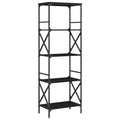 vidaXL 5-Tier Bookshelf in Chic Black - Engineered Wood and Metal Bookcase for Living Room, Office or Study