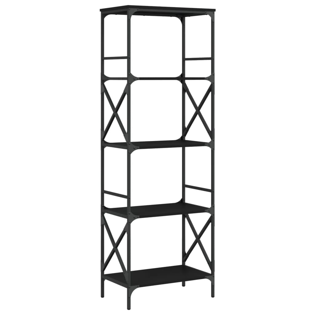 vidaXL 5-Tier Bookshelf in Chic Black - Engineered Wood and Metal Bookcase for Living Room, Office or Study