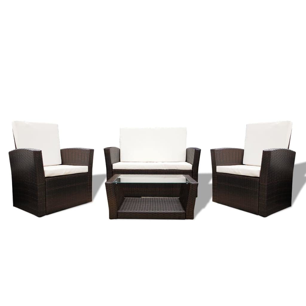 vidaXL 10 Pieces Garden Sofa Set Poly Rattan Brown Outdoor Patio Table Chair