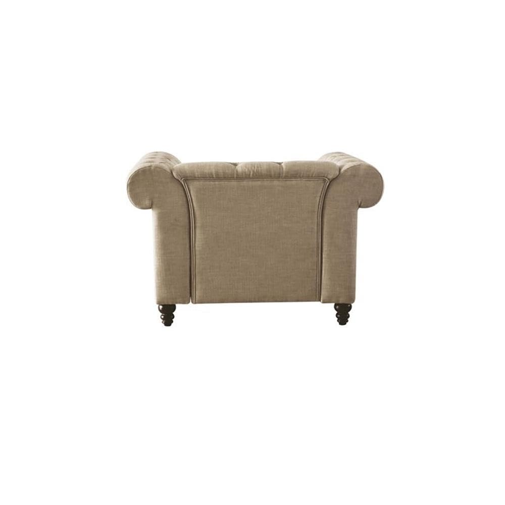Acme Aurelia Nail-Head Trim Tufted Chair with 1 Pillow in Beige Linen
