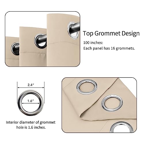 Easy-Going Blackout Door Curtains For Bedroom, Solid Thermal Insulated Grommet And Noise Reduction Window Drapes, Room Darkening Curtains For Living Room, 1 Panel (100X96 In, Beige)