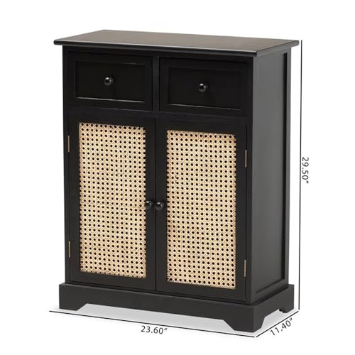 Baxton Studio Dacey Mid-Century Modern Transitional Espresso Brown Finished Wood and Rattan 2-Drawer Storage Cabinet