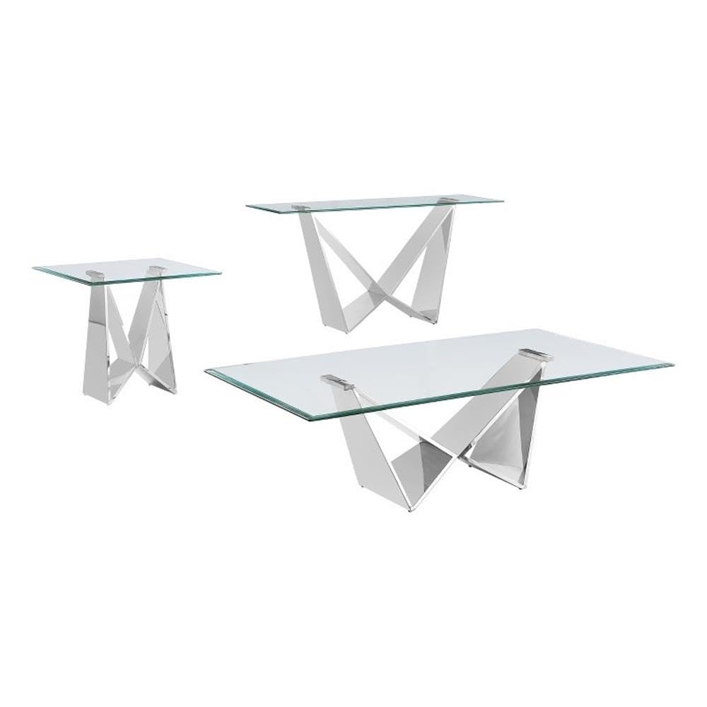 Best Quality Furniture Ct400-1-2 Coffee Table Set, Clear/Silver