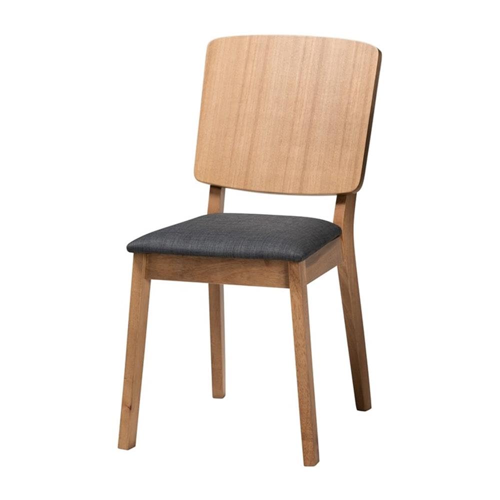 Baxton Studio Denmark Mid-Century Modern Dark Grey Fabric and French Oak Brown Finished Rubberwood 5-Piece Dining Set