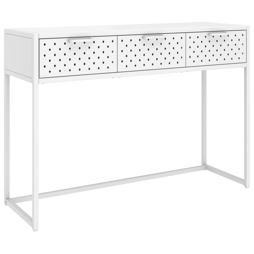 vidaXL White Steel Console Table, Industrial Style, Sturdy Construction, Functional Drawers and Adjustable Height, Ideal for Home Interiors, Practical and Stylish Furniture