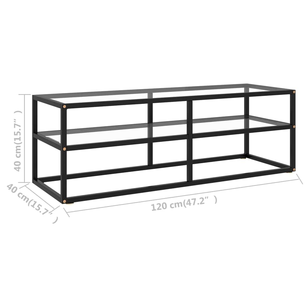 vidaXL Modern TV Stand with Tempered Glass and Powder-Coated Steel Frame, Sleek Design, 47.2&quot;x15.7&quot;x15.7&quot;, Black and Transparent