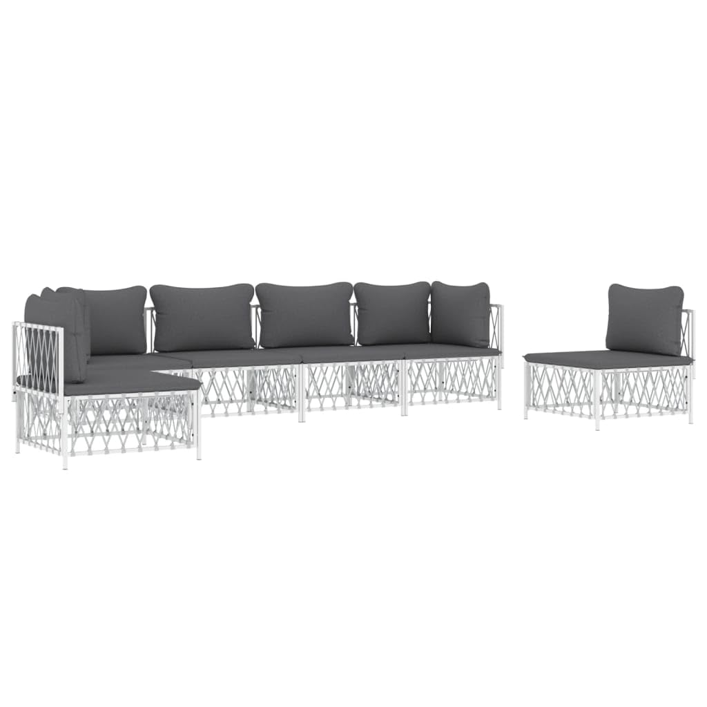 vidaXL Modern Patio Lounge Set - 5 Piece White Steel Frame and Woven Fabric with Comfortable Cushions for Outdoor Garden