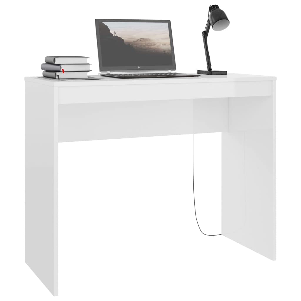 vidaXL Desk Home Indoor Bedroom Living Room Office Hallway Workstation Computer Corner Table Furniture High Gloss White Engineered Wood