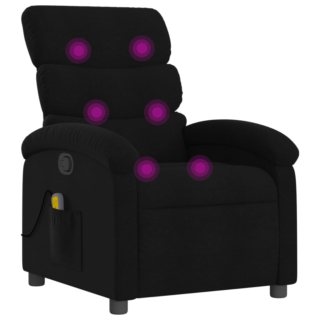 vidaXL Black Fabric Massage Recliner Chair - Adjustable Lounge Armchair for Elderly with Vibration, Manual Recline, Padded Comfo