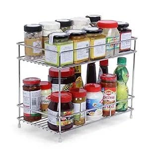 Stainless Steel 2Tier Spice Rack For Kitchen Trolley Basket, Storage Racks & Shelves, Space Saver, 2.0 Rack (Silver, Tiered She