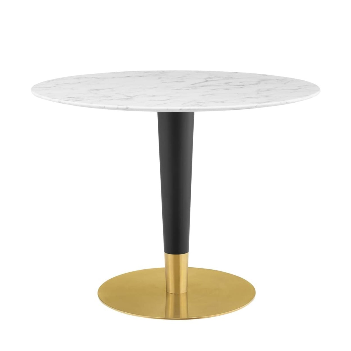 Modway Zinque Round Artificial Marble 40&quot; Dining Table in Gold White