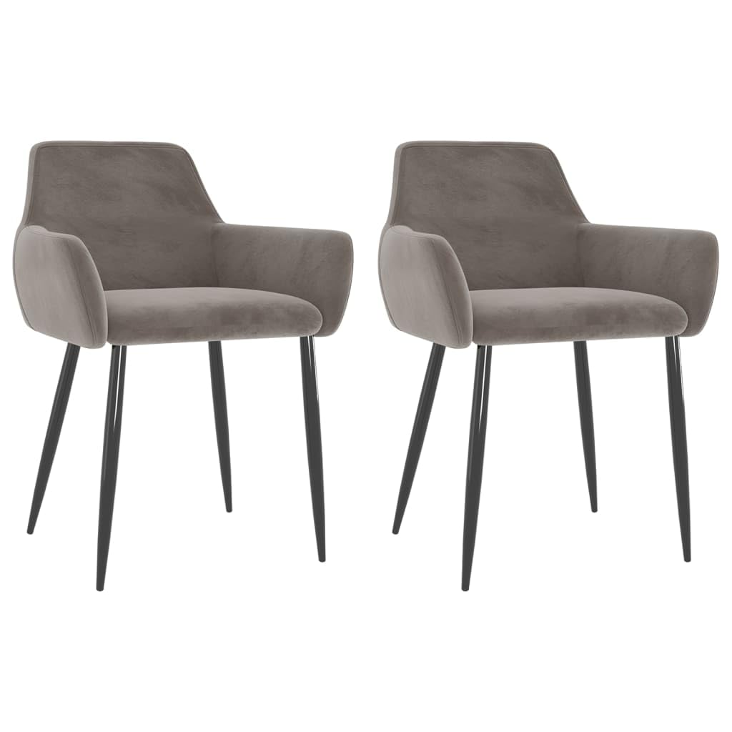 vidaXL Light Gray Velvet Dining Chairs, Set of 2 - Modern Design with Metal Legs, Comfortable Backrest and Generous Weight Capacity