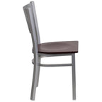 Flash Furniture HERCULES Series Silver Slat Back Metal Restaurant Chair - Mahogany Wood Seat