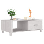 vidaXL HAMAR Rectangular Coffee Table - White Solid Pinewood Construction with Spacious Storage Drawer and Compartment - Ideal for Living Room