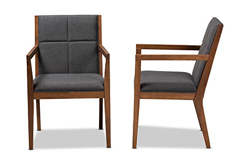 Baxton Studio Theresa Mid-Century Modern Dark Grey Fabric Upholstered and Walnut Brown Finished Wood Living Room Accent Chair