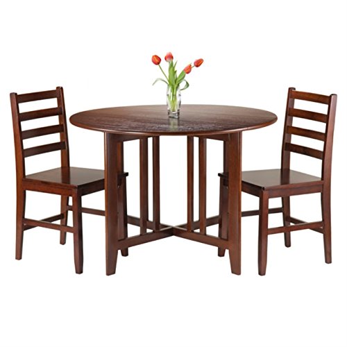 Ergode Harrington Drop Leaf High Table Set | Solid Wood | Walnut Finish | 39.37' W x 31.5' D x 36.22' H | Includes 2 Stools | Fully Assembled (94356-VV)