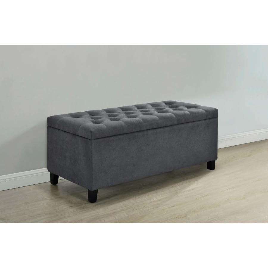 Coaster Furniture Modern Upholstered Bedroom Storage Bench Button Tufted Top Charcoal Gray Fabric Black Legs 915143