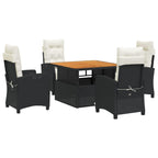 vidaXL 5 Piece Patio Dining Set - Black Poly Rattan with Cream Cushions, Adjustable Table, Reclining Chairs