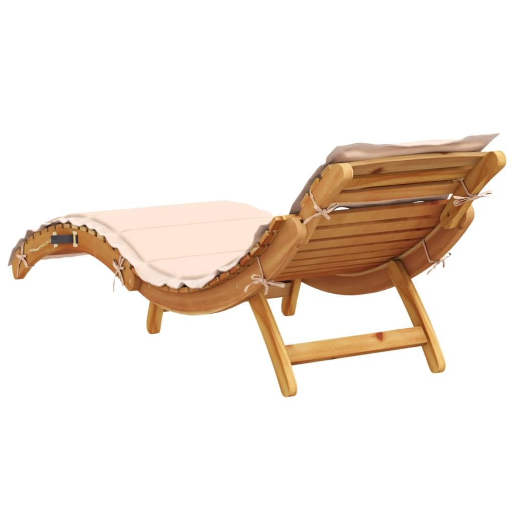 vidaXL Acacia Wood Sun Lounger with Cushion - Beige, Foldable, Weather-Resistant, Ideal for Poolside/Patio/Garden, Modern Slatted Design