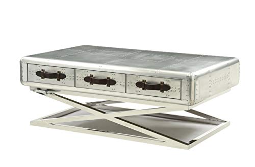 HomeRoots Aluminum, Top Grain Leath 51&quot; X 33&quot; X 19&quot; Aluminum Coffee Table