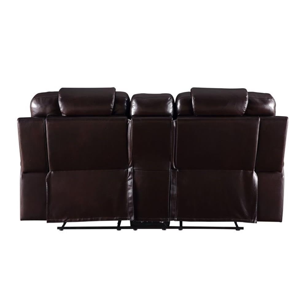 Acme Braylon Faux Leather Tufted Reclining Loveseat with Console in Brown
