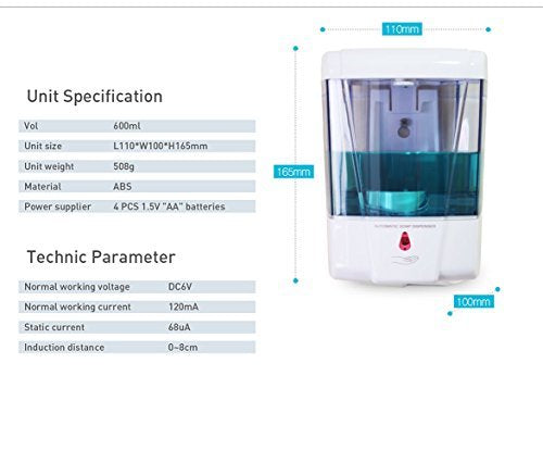 Naiver Automatic Soap Dispenser - Touchless Sensor Soap Pump,Wall-Mounted Hand Sanitizer Dispenser, Battery Operated For Hospita