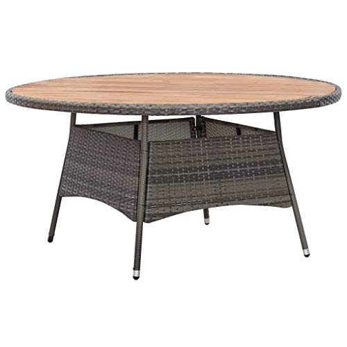 vidaXL Patio Table, Patio Table with Storage, Garden Table, Garden Furniture for Front Porch Deck Lawn Backyard, Solid Acacia Wood PE Rattan