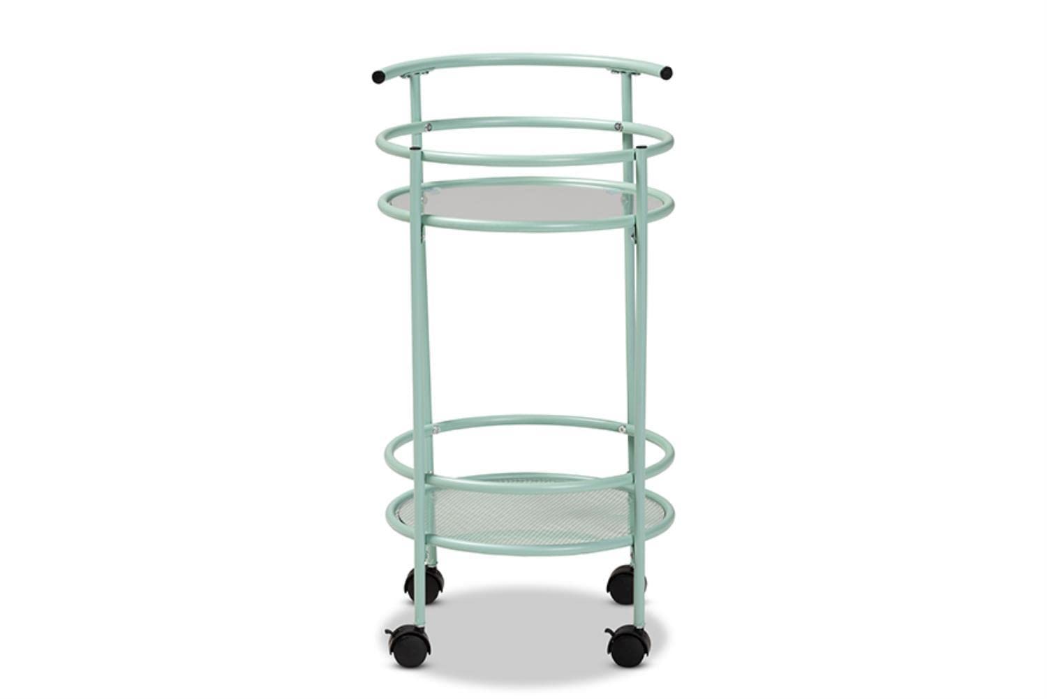 Baxton Studio Newell Mid-Century Modern Mint Green Finished Metal 2-Tier Kitchen Cart
