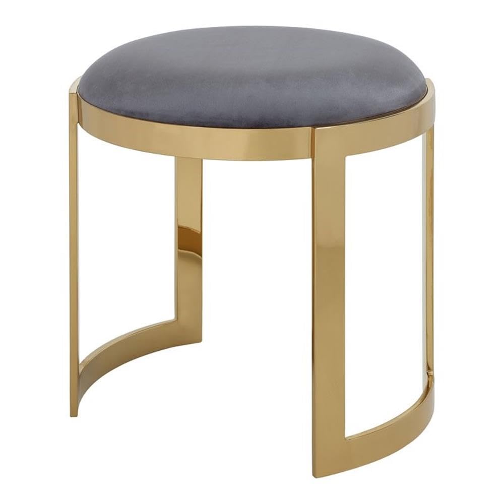 Pangea Home Orion 19&quot; Modern Velvet & Stainless Steel Stool In Gray/Gold