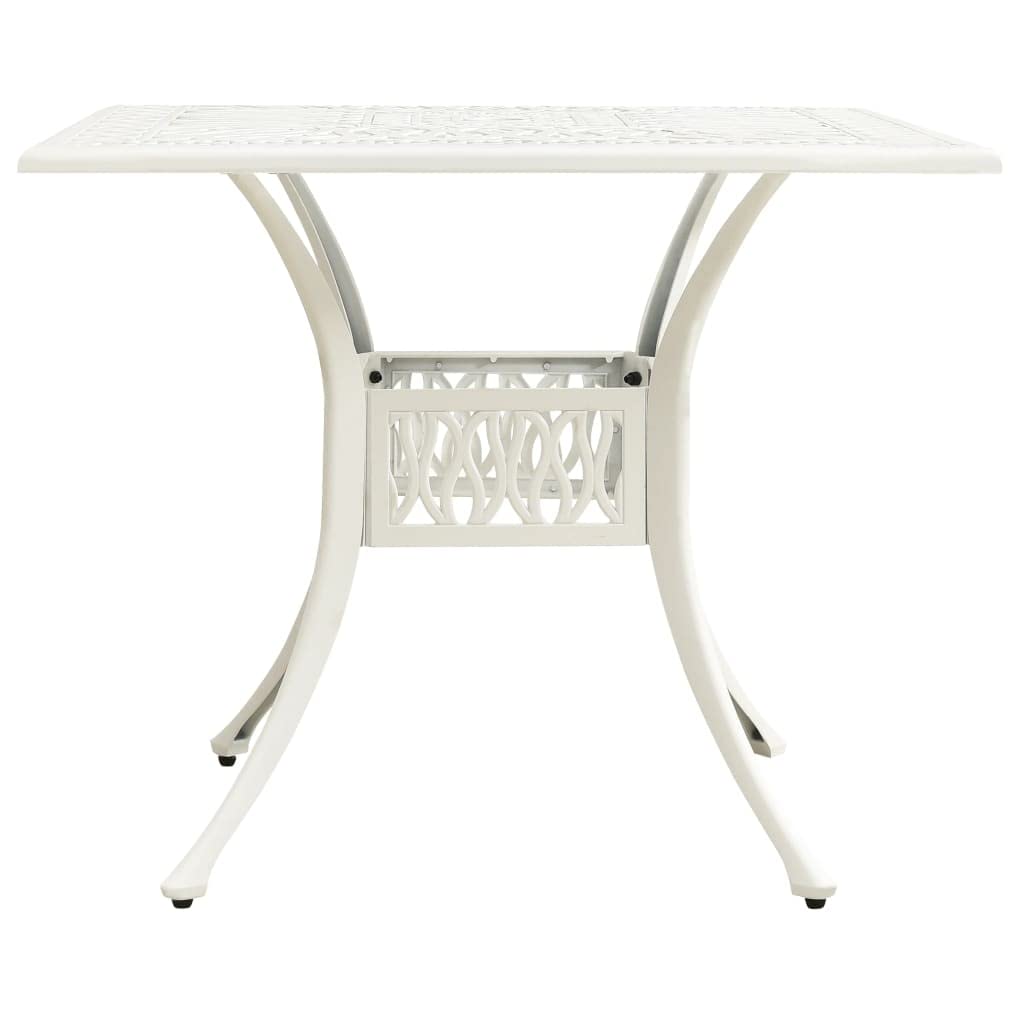 vidaXL Outdoor Patio Table - Weather-Resistant Cast Aluminum - 35.4"x35.4"x28.7" White Table with Umbrella Hole - Square Shaped Garden Furniture
