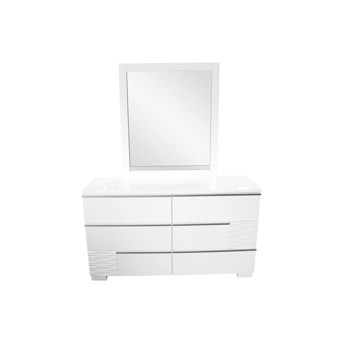 Best Master Furniture Athens, White Lacquer 2-Pieces Dresser And Mirror