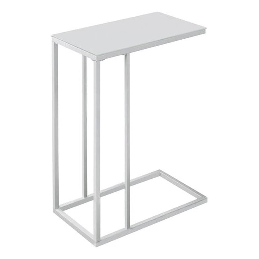 Monarch Specialties Metal Accent Table with Frosted Tempered Glass, White