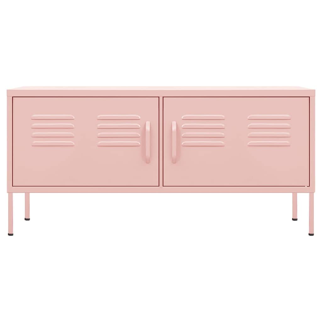 vidaXL Steel TV Stand with Storage Shelf and Cable Management in Pink - Sturdy, Adjustable, and Practical Living Room Furniture