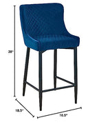 Neos Modern Furniture Upholstered Barstool With Tufted Blue Velvet Fabric,26&Quot;, Set Of 2