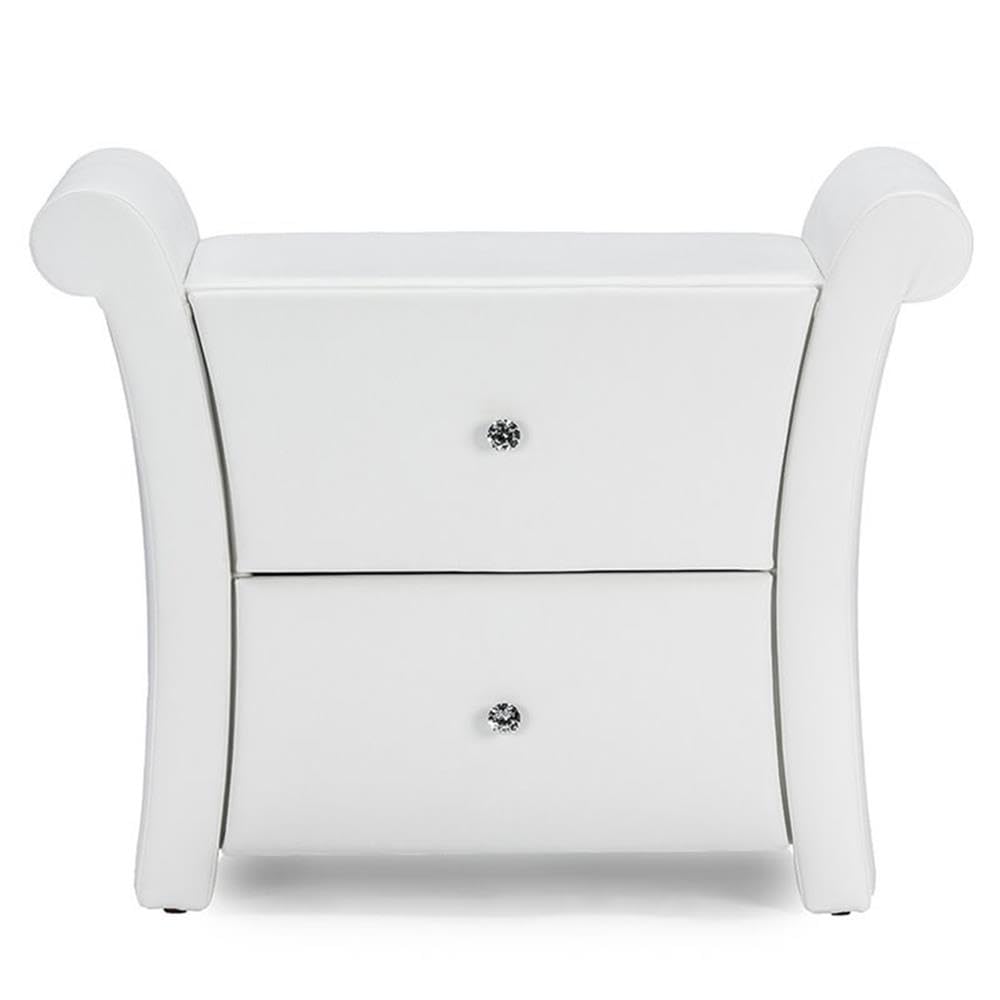 Baxton Studio Victoria Faux Leather Upholstered Modern Nightstand, Large, White