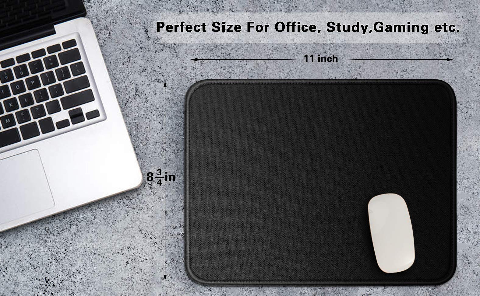 Tonos Black Mouse Pad 11 X 8.7 X 0.1 In. Basic Big Mouse Pad With Stitched Edges And Non-Slip Rubber Base, Premium-Textured Mous