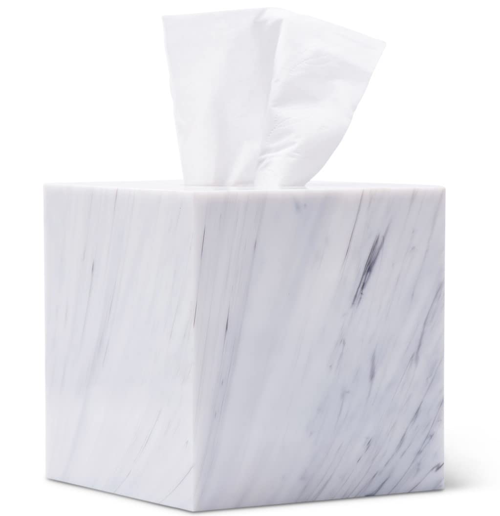 Tissue Box Cover Holder Square Marble Tissue Box Holder Bathroom Vanity Nightstand Bedroom Livingroom Decorative Decor Toilet Or