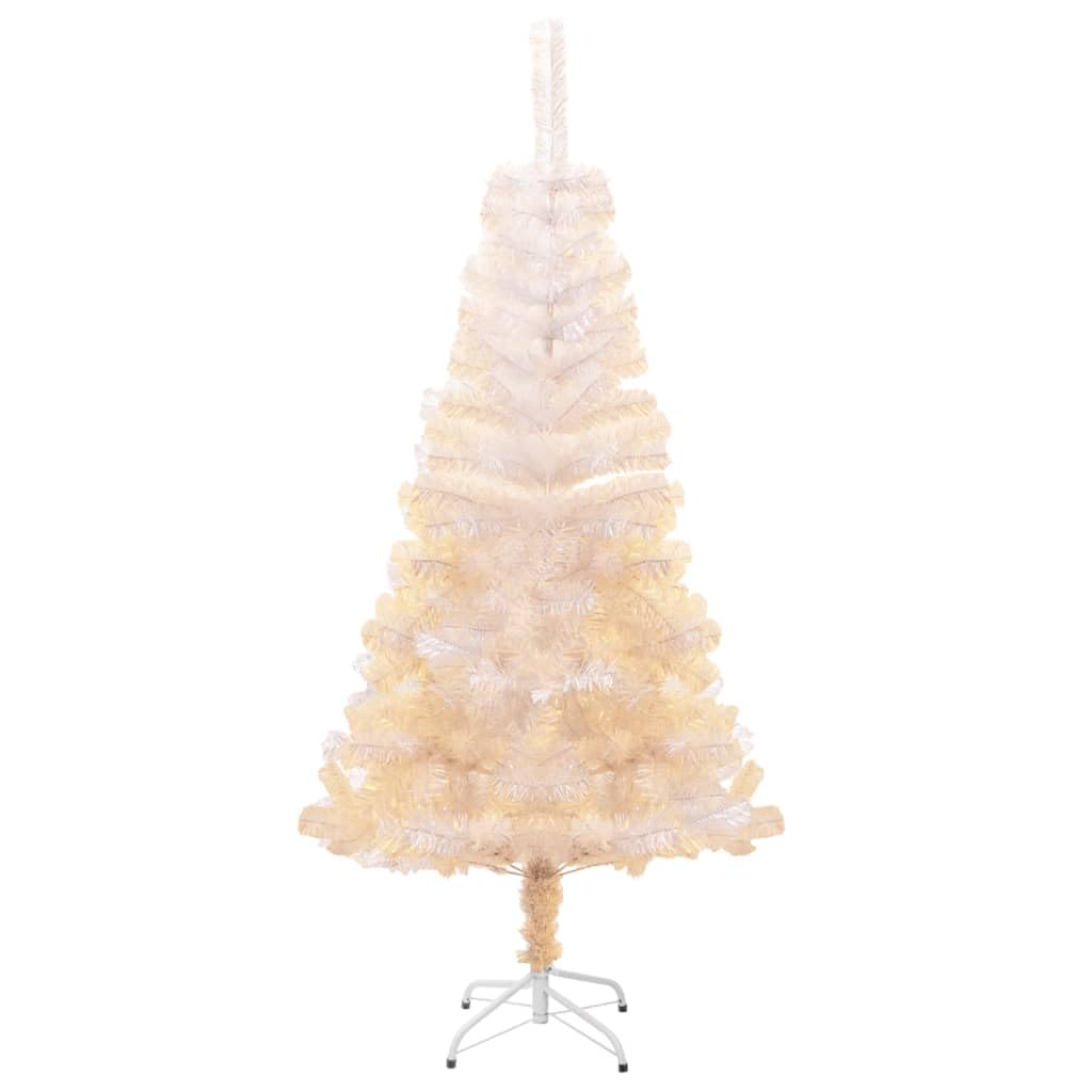 vidaXL 4ft Artificial Christmas Tree with Iridescent Tips and Sturdy Steel Stand - PVC, White - Modern Christmas Decor with Easy Assembly