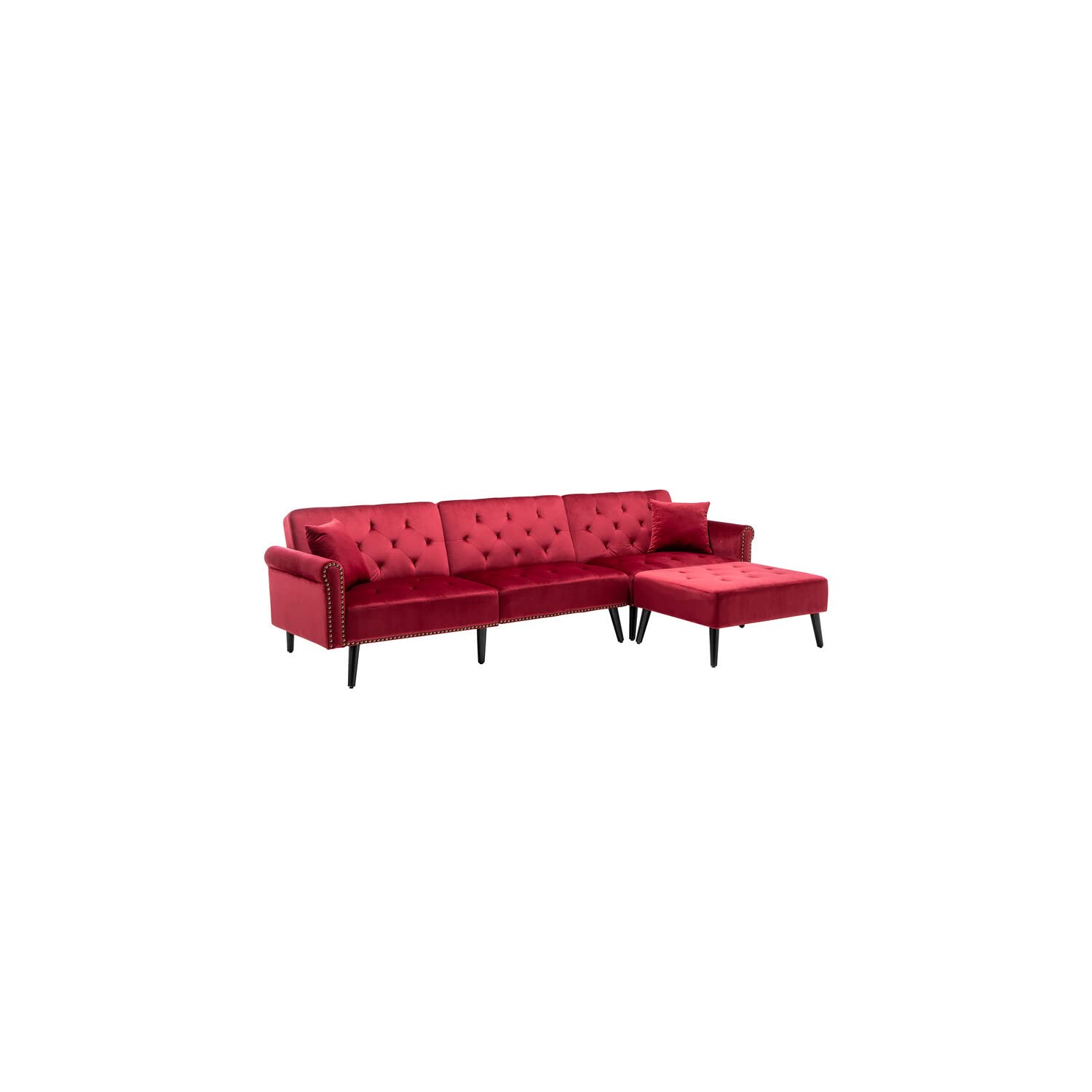 Lilola Home Piper Jujube Red Velvet Sofa Bed with Ottoman and 2 Accent Pillows
