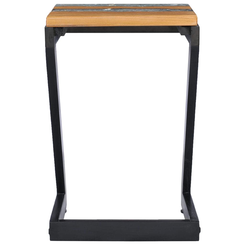 vidaXL Square Coffee Table with Z-Leg Design - Solid Teak Wood and Mango Wood Base with Clear Lacquer Finish and Polyresin Decoration - Fully Handmade - Easy Assembly - Industrial Style