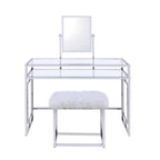 Acme Josh Metal Frame Vanity and Stool in White and Chrome