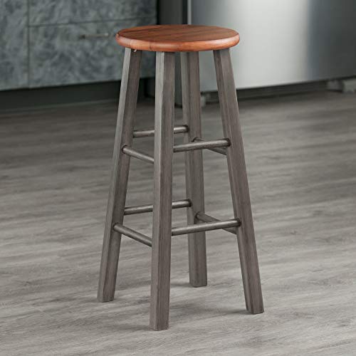 Ergode Wood Ivy Bar Stool - Rustic Teak & Gray | Farmhouse Charm | Solid Wood