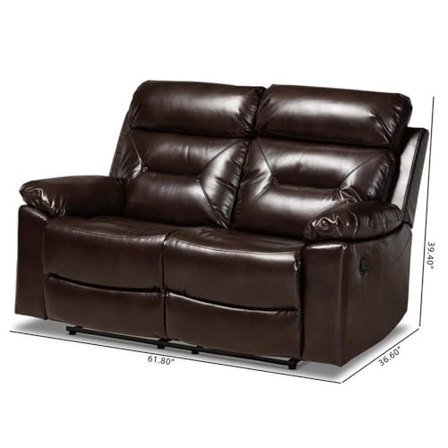 Baxton Studio Byron Modern and Contemporary Dark Brown Faux Leather Upholstered 2-Seater Reclining Loveseat