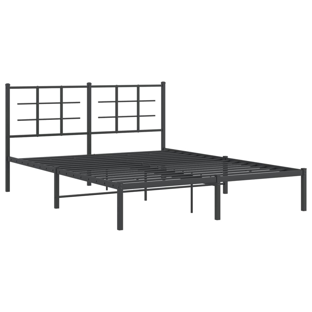 vidaXL Black Steel Double Bed Frame - Modern Bedroom Furniture with Headboard, Metal Slats, Under Bed Storage, 81.5&quot;x61.4&quot;x35.4&quot;