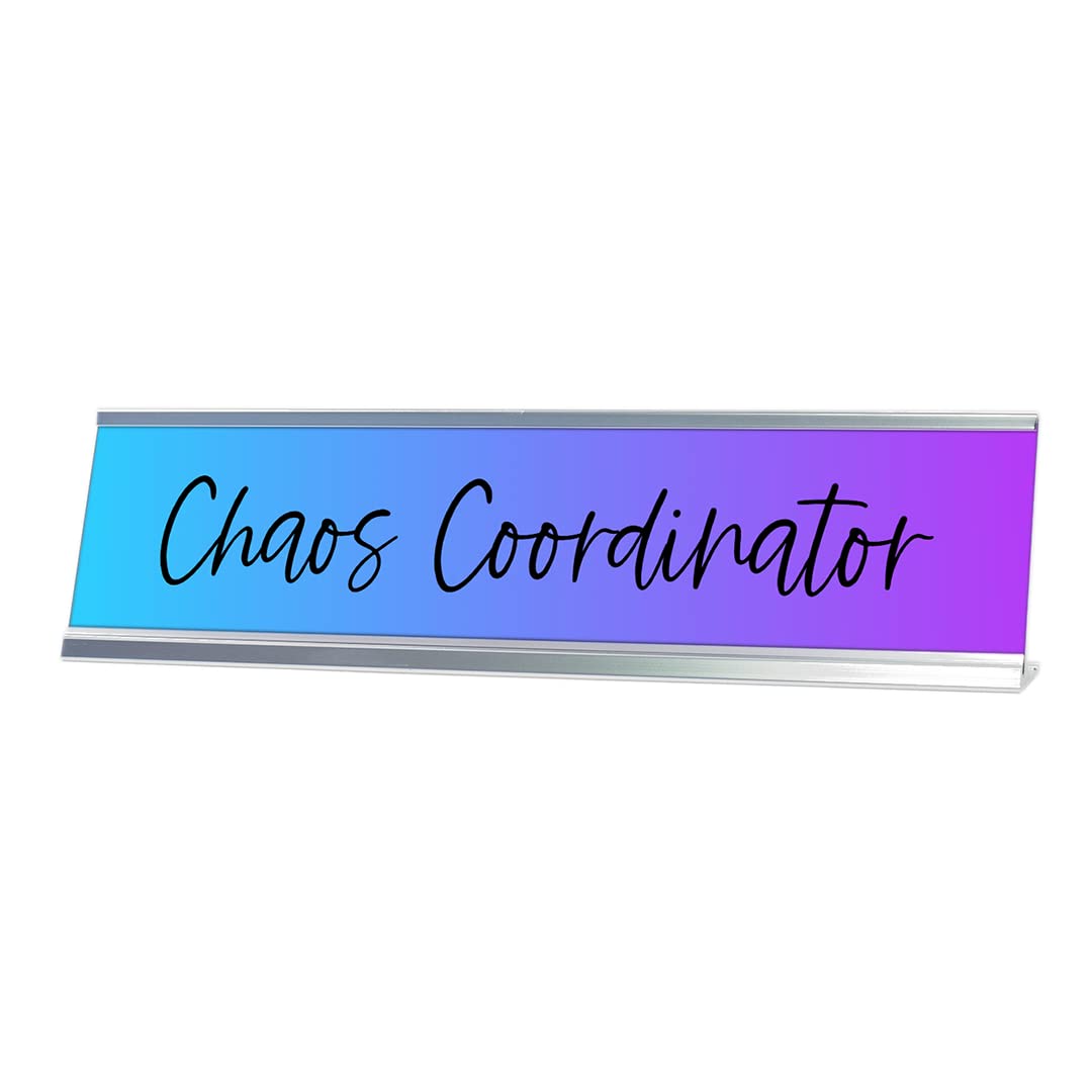 Chaos Coordinator, Blue And Purple Novelty Office Gift Desk Sign (2 X 8')