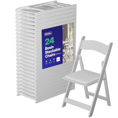 Simplex Furniture Modern White Resin Foldable Chair - 24 Pack, Stackable, Lightweight, Indoor/Outdoor, Rental Grade - Folding Chairs With Padded Seats