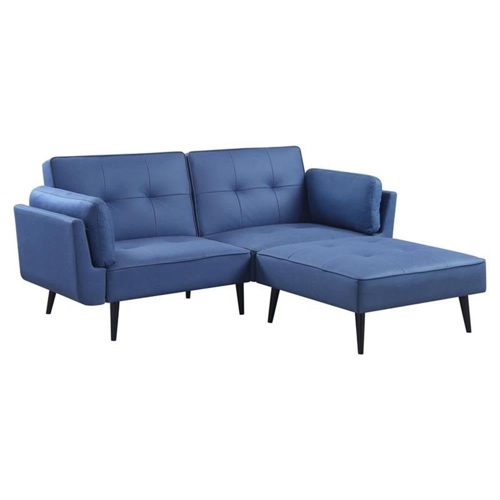 Acme Nafisa Upholstered Adjustable Sofa with Ottoman in Blue Fabric