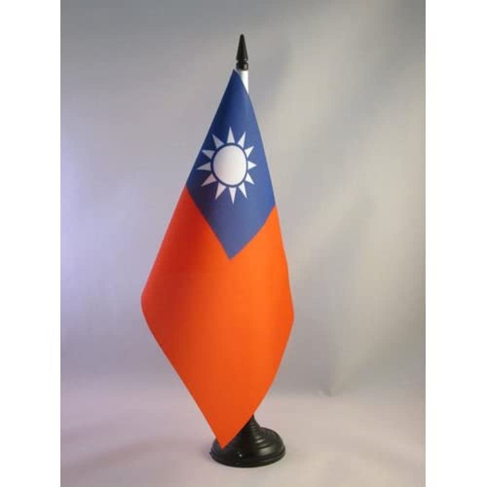 Taiwan Table Flag 5' X 8' - Taiwanese Desk Flag 21 X 14 Cm - Black Plastic Stick And Base - Az Flag